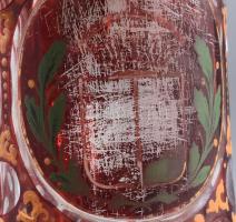 cca 1840-1880, 6 darab biedermeier pohár és korsó, közte címeres darabbal, pattogzásokkal, sérülések...