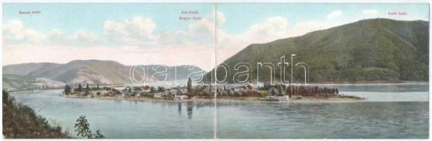 Ada Kaleh (Orsova), Török sziget. 2-részes kinyitható panorámalap / Turkish island - 2-tiled folding panoramacard (hajtásnál kopott / worn at fold)