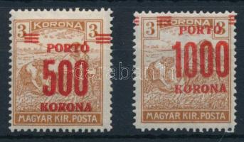 1921/1925 Kisegítő portó 500K/3K + 1000K/3K bélyeg elcsúszott felülnyomattal