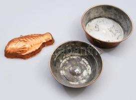 3 darab vörösréz kuglóf forma, d: 19 cm alatt