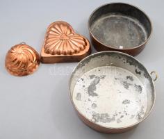 4 darab vörösréz kuglóf forma, d: 21 cm alatt