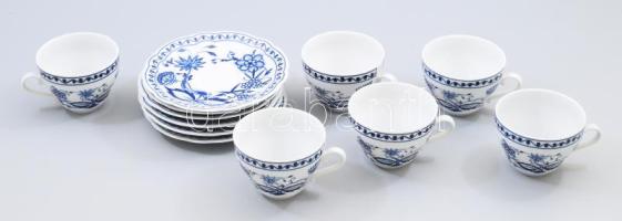 Kahla hagymamintás 6 darab csésze alátéttel, jelzett, hibátlan, d: 14,5 cm