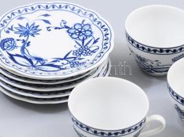 Kahla hagymamintás 6 darab csésze alátéttel, jelzett, hibátlan, d: 14,5 cm