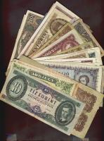 72db klf magyar bankjegy korona-, pengő-, forint-időszakból jobbakkal, Adamovszky-katalógus alapján rendezve, variánsokkal T:II,II/III,III