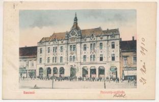 1910 Szatmárnémeti, Szatmár, Satu Mare; Deák tér, Pannonia szálloda, Halász Mór üzlete. Hollósi felvétele / square, hotel, shops (EK)