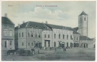 1918 Ditró, Ditrau; Fő tér, Takarékpénztár, Húsfogyasztási Szövetkezet, Özv. Veress Sándorné, Kelik Antal, ifj. Száva István üzlete, községháza / main square, shops, town hall + "K.u.k. Infanterieregiment Nr. 207" (EK)
