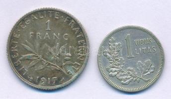 Franciaország 1917. 1Fr Ag + Litvánia 1925. 1L Ag T:VF, patina France 1917. 1 Franc Ag + Lithuania 1925. 1 Litas Ag C:VF, patina Krause KM#844, KM#76