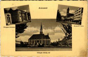 1941 Kolozsvár, Mátyás király tér, Magyar Színház, Kossuth utca / square, theatre, street (EB)