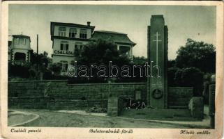 1942 Balatonalmádi, Családi penzió, Hősök szobra, üzlet (EB)