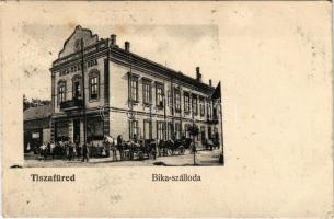 1921 Tiszafüred, Bika szálloda, lovaskocsik. Goldstein Adolf kiadása (fl)