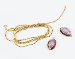 Fém nyaklánc + kagyló fülbevaló pár, h: 98 cm