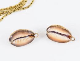 Fém nyaklánc + kagyló fülbevaló pár, h: 98 cm