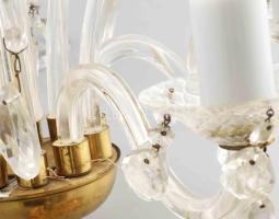 Csillár, csiszolt üveg prizmákkal + egy doboznyi prizma, sérüléssel, d: 46 cm