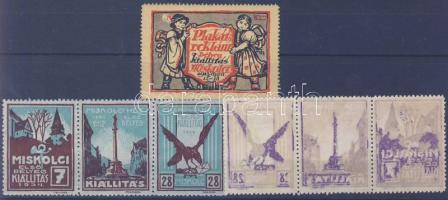 1914/1934 Miskolci kiállítások 1 db reklámbélyeg 2 db hármascsík