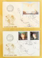 Szász Endre (1926-2003), 2 db rajz: Női arcképek. Tus, papír, jelzett, 11x16 (x2) cm. FDC-n. Egy üve...