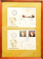 Szász Endre (1926-2003), 2 db rajz: Női arcképek. Tus, papír, jelzett, 11x16 (x2) cm. FDC-n. Egy üvegezett fakeretben.