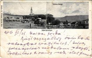 1906 Mór, látkép, Vértes-hegy, Piactér, templom. Ifj. Wiesner István kiadása (gyűrődések / creases)