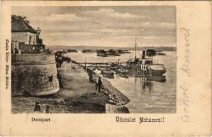 1904 Mohács, Dunapart, kikötő, úszó hajómalmok. Weiser Miksa kiadása / floating ship mills (EK)