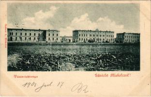 1901 Miskolc, Tüzér laktanya, villamos. Gedeon A. kiadása (EK)