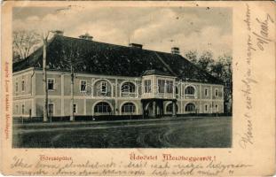 1906 Mezőhegyes, törzsépület. Auspitz Lajos kiadása + "MEZŐHEGYES - KÉTEGYHÁZA 124. SZ." vasúti mozgóposta bélyegző (EB)