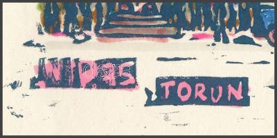 Nolipa István Pál (1907-1986): Torun, utcarészlet (Lengyelország), 1975. Színezett linómetszet, papí...