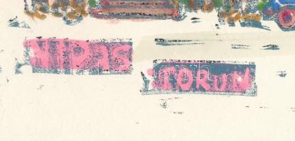 Nolipa István Pál (1907-1986): Torun, utcarészlet (Lengyelország), 1975. Színezett linómetszet, papí...