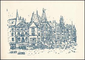 Nolipa István Pál (1907-1986): Torun, utcarészlet (Lengyelország), 1975. Linómetszet, papír. Jelzett a metszeten. 18x25 cm.