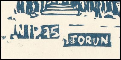 Nolipa István Pál (1907-1986): Torun, utcarészlet (Lengyelország), 1975. Linómetszet, papír. Jelzett...