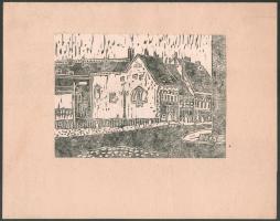 Nolipa István Pál (1907-1986): Országház utca eleje (Budai vár), 1973. Linómetszet, papír. Jelzett (paszpartu által takarva). 18x24 cm.