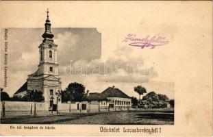 Lovasberény, Evangélikus református templom és iskola. Vértes Károly kiadása (EK)