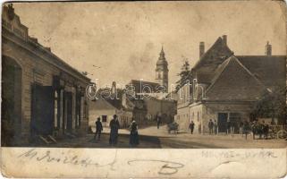 1909 Magyaróvár, Mosonmagyaróvár; Udvari malom, Antoni Adolf fia üzlete, sóeladás. photo + "WIEN - GYŐR - BUDAPEST 352 B" sz. vasúti mozgóposta bélyegző (kopott sarkak / worn corners)