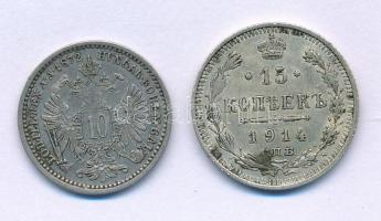 Ausztria 1872. 10kr Ag "Ferenc József" + Orosz Birodalom 1914 15k Ag T:XF,VF, patina Austria 1872. 10 Kreuzer Ag "Franz Joseph" + Russian Empire 1914 15 Kopecks Ag C:XF,VF, patina Krause KM#2206, Y#21a.2