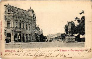1901 Losonc, Lucenec; Kubinyi tér, Fogel Mátyás, Redlinger Ignác üzlete és saját kiadása / square, shops (szakadás / tear)