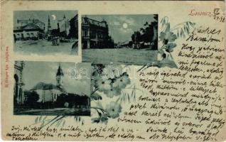 1898 (Vorläufer) Losonc, Lucenec; utcaképek este holdfényben. Redlinger Ignác tulajdona / street views at night in moonlight. Art Nouveau, floral (lyuk / pinhole)