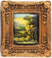 Olvashatatlan jelzéssel: Táj. Olaj, fa. Dekoratív fakeretben. 23,5x19 cm.