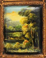 Olvashatatlan jelzéssel: Táj. Olaj, fa. Dekoratív fakeretben. 23,5x19 cm