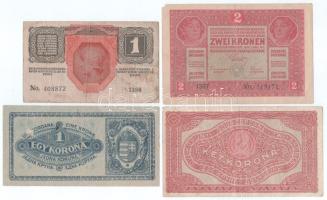 Vegyes, 9db-os magyar bankjegy tétel, közte 1915. 10K piros "MAGYARORSZÁG" felülbélyegzéss...