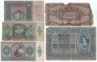 Vegyes, 9db-os magyar bankjegy tétel, közte 1915. 10K piros "MAGYARORSZÁG" felülbélyegzéss...