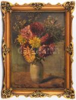 Turmayer Sándor (1897-1953): Csendélet, olaj, falemez, jelzett, kissé sérült. Dekoratív fakeretben, 39×27 cm