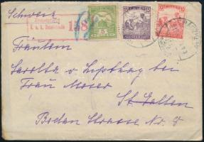 1918 Levél Turul-Arató vegyes bérmentesítéssel, cenzúrázva Svájcba küldve