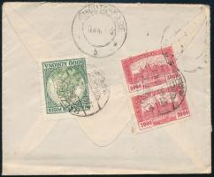 1925 Ajánlott levél Koronás Madonna 500K + Parlament 2 x 2000K hátoldali bérmentesítéssel, Lipthay bárónő levelezéséből