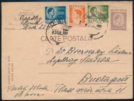 ~1945 Díjkiegészített díjjegyes levelezőlap Mihály király bélyegekkel Budapestre