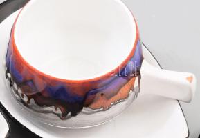 Azonosítatlan kolozsvári keramikus: Mokkás készlet. 6 db csésze, aljjal. Mázas kerámia, kézzel feste...