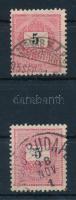 1890-1898 5kr 2 db bélyeg látványos gyöngysor-javításokkal