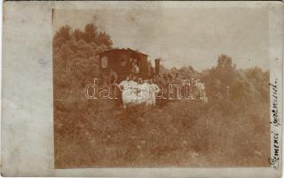1921 Gemenc, iparvasút, kisvasút utasokkal, gőzmozdony. photo (fl)