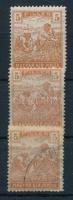1920/1924 Arató 5f 3 db bélyeg festékhiánnyal az értékszámban (törések / folds)