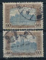 1919 Magyar Posta 60f 2 db bélyeg festékhiánnyal az értékszámban