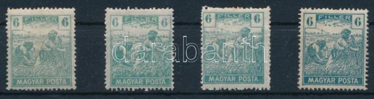 1919 Magyar Posta 6f 4 db bélyeg eltérő színárnyalatban