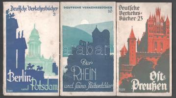 3 db német útikönyv: Berlin und Potsdam.; Der Rhein und seine Seitentäler.; Ostpreußen. Deutsche Verkehrsbücher 3., 10., 23. Berlin, é.n. (cca 1930-1940), Reichsbahnzentrale für den Deutschen Reiseverkehr. Fekete-fehér képekkel, térképekkel. Német nyelven. Kiadói papírkötés, változó állapotban.