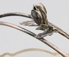 Szecessziós ón kínáló, üveg betéttel, lepattanással, 16x16x24 cm